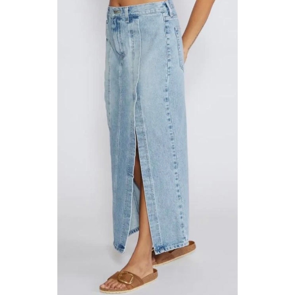 Etica Ingrid Side Slit Denim Maxi Skirt Womens 28 Light Blue Jean Organic Cotton - Picture 2 of 10